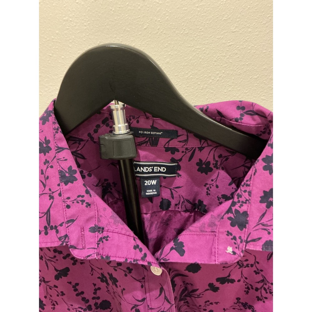 Lands End Womens 20W No Iron Supima Cotton Floral Button Down Shirt Purple - Picture 3 of 5